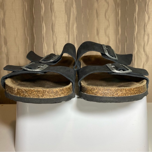 Autenti Made in Spain Men's 43 US 10 Leather Double Band Buckle Black Sandal - Picture 5 of 15